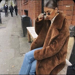 Zara brown faux fur coat